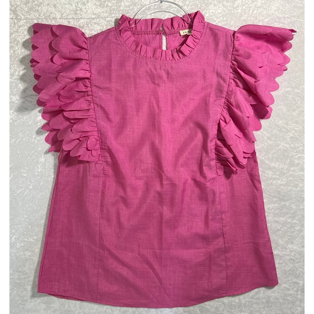 Jodifl Chic Pink Top with Ruffled Sleeves, Mock neck, Keyhole, Size Small